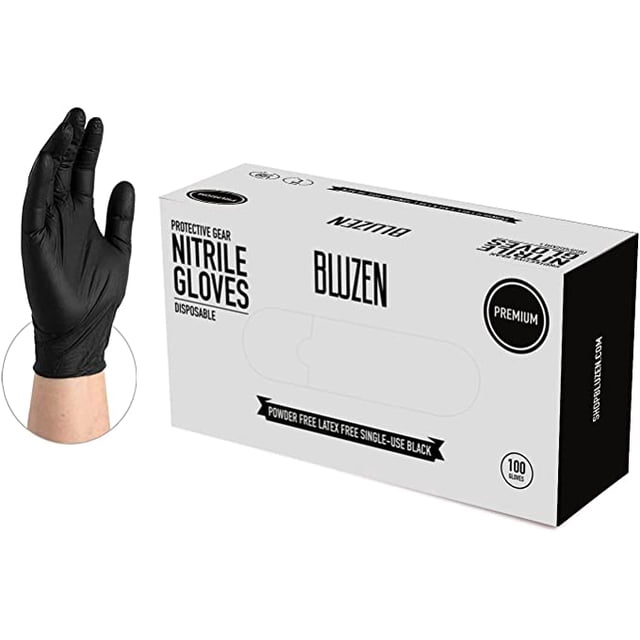 Guantes De Nitrilo Negros Desechables Libres De Latex Sin Polvo Caja De 100 Piezas Bluzen Nitrilo