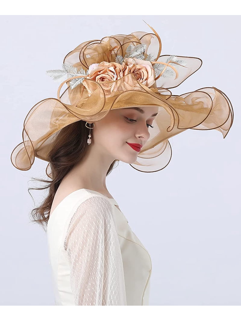Women Sun Hat with Mesh Flower Decoration Wide Brim Hat  display picture 1