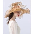 thumbnail image 3 of Women Sun Hat with Mesh Flower Decoration Wide Brim Hat Occasion Event Organza Fancy Church Dress Hat, 3 of 6