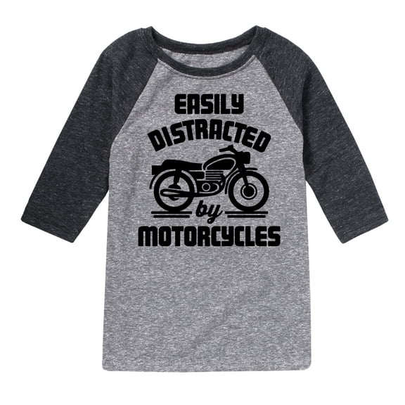 Instant Message - Easily Distracted By Motorcycles - Toddler & Youth Raglan Graphic T-Shirt