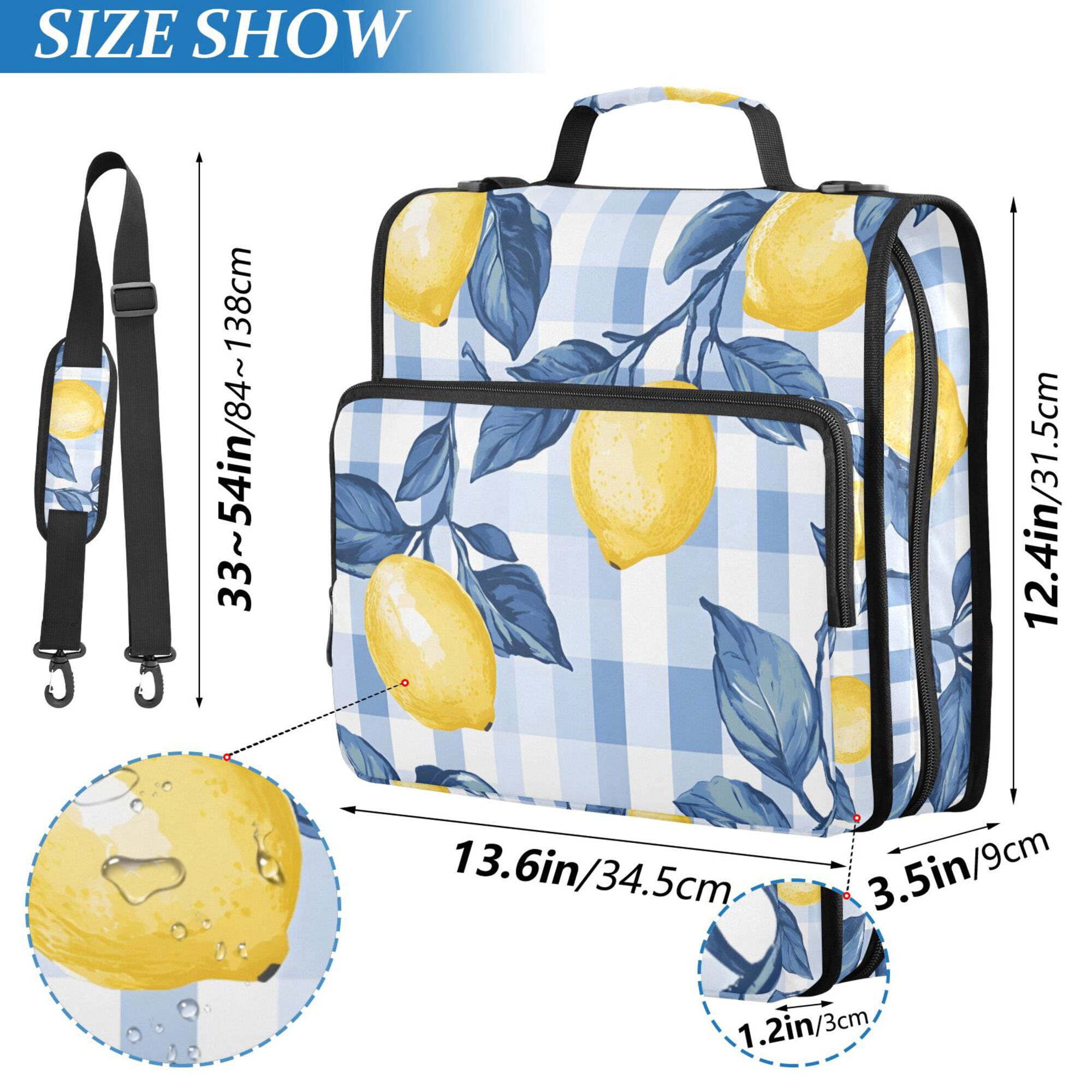 FORMRS Zipper Binder with Shoulder Strap 2-inch Ring 500 Sheet Capacity File Bag, Light Blue Lemon