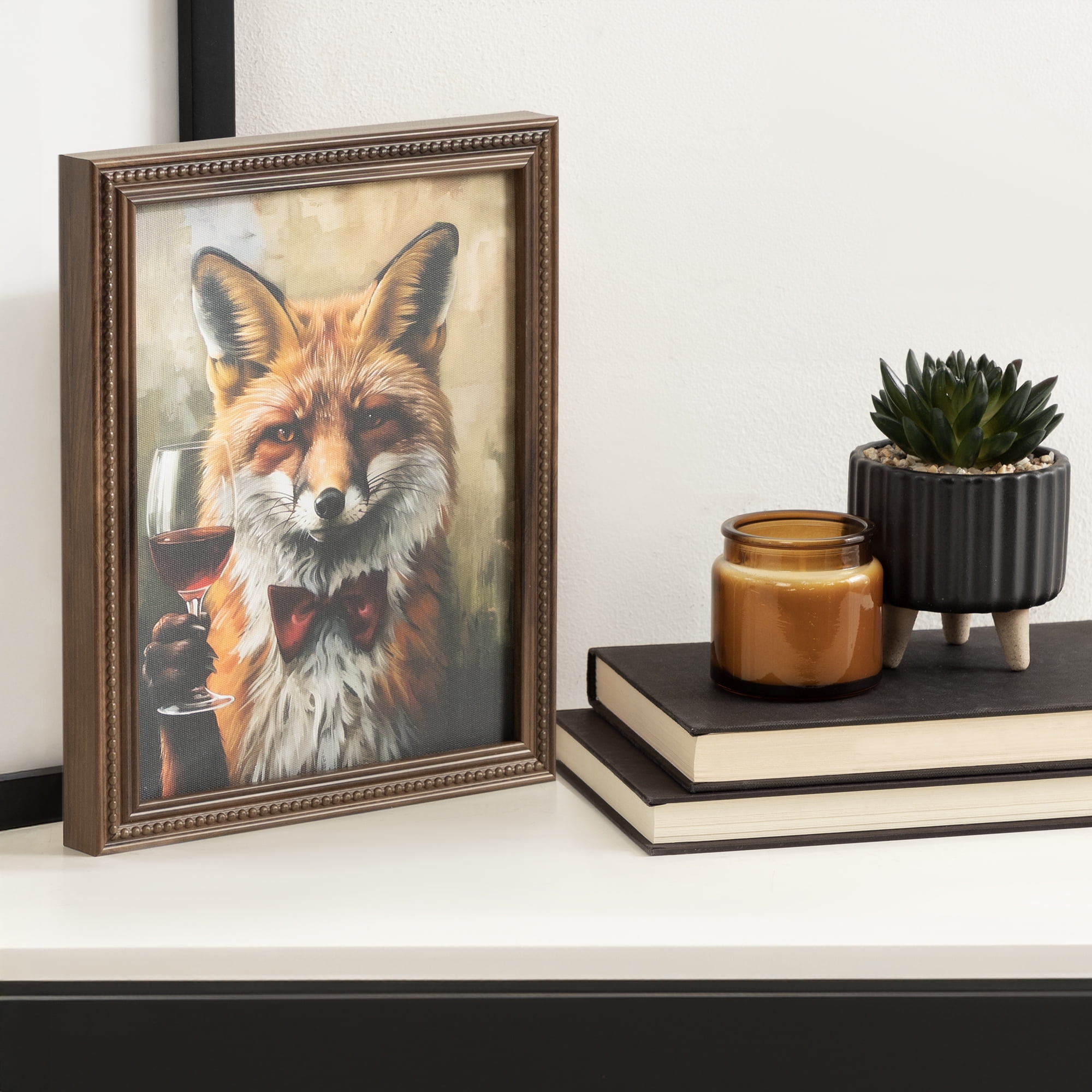DesignOvation Traditional Fox Wine Tasting 8"x10"Framed Canvas Art Print by The Creative Bunch Studio, 8X10 ANIMAL ART FOX WINE