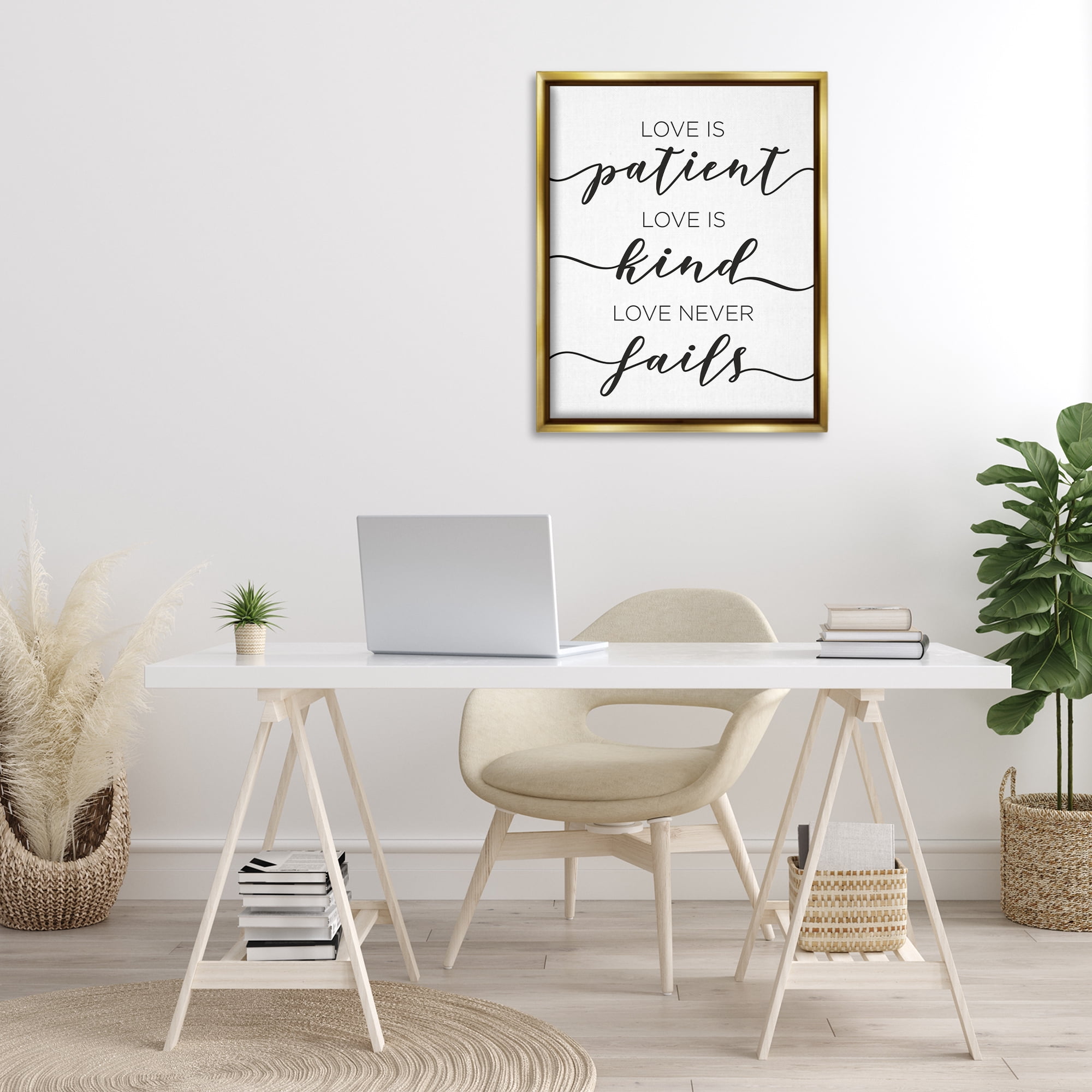 Stupell Industries Love Never Fails Phrase Typography Painting Gold Floater Framed Art Print Wall Art, 25 x 31
