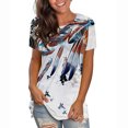 thumbnail image 2 of Pompotops Femmes Manches Courtes Tops Mode Plume Impression T-Shirt Pull Col Rond Casual Été Mode Tees Shirt, 2 of 6