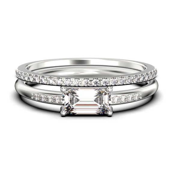 Beautiful Minimalist 1.45 Carat Emerald Cut Diamond Moissanite Engagement Ring, Wedding Ring, One Matching Band in 10k Solid White Gold, Gift For Her, Promise Ring, Anniversary Ring