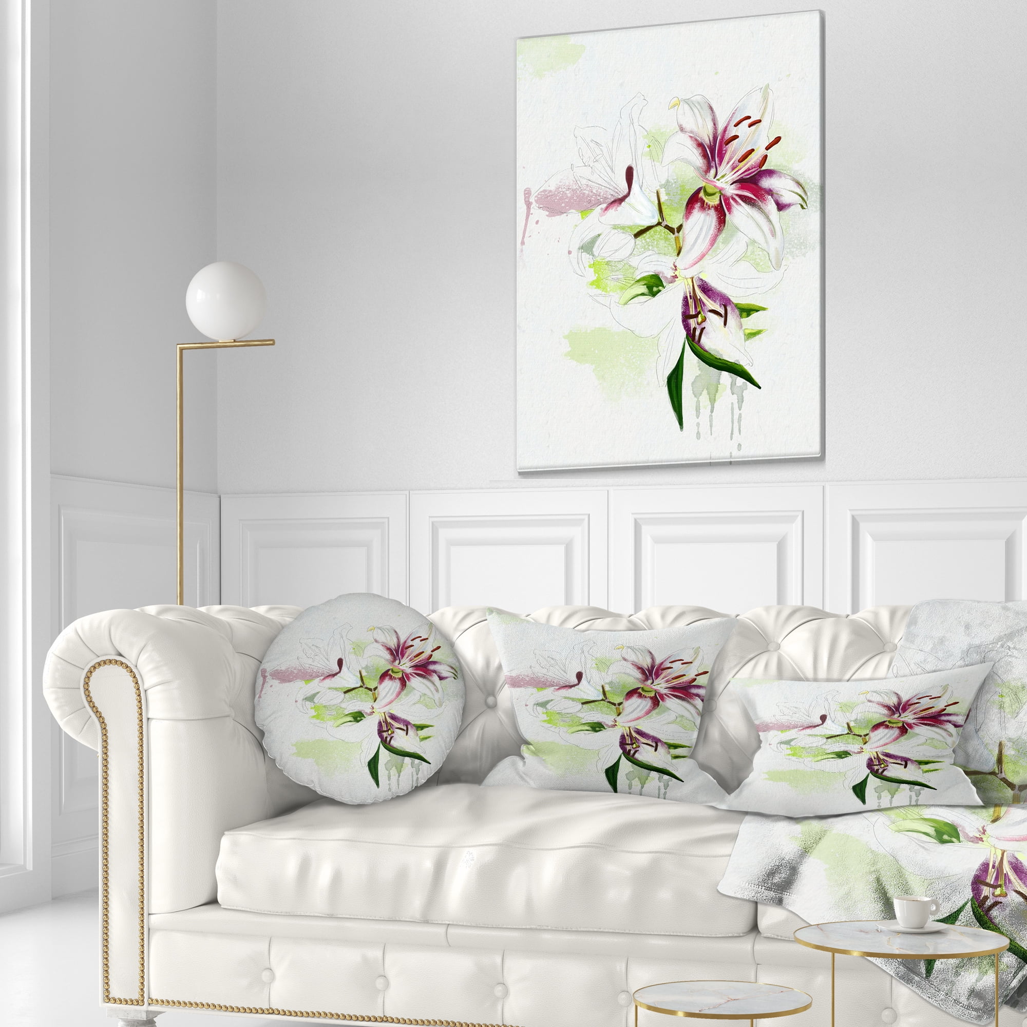 Designart Colorful Flowers with Color Splashes - Floral Throw Pillow - 12x20