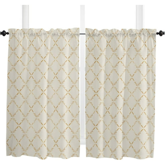 Diamond Lattice Kitchen Curtains 54 Inches Long, Autumn Leaves Rod Pocket Window Curtains Panels for Bedroom/Bathroom/Nursery, Light Filtering Treatment Curtains Drapes 42''''x54''''