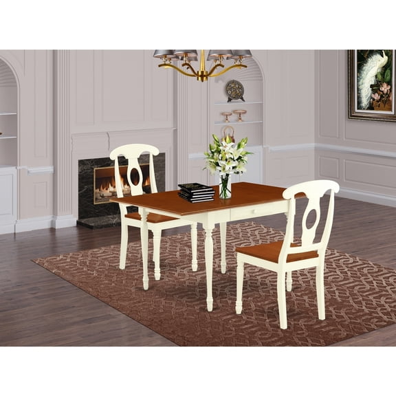 Kitchen Dining Table Set 3 Piece - Wood Table & Chairs, Buttermilk Cherry Finish, Drop Leaf Design
