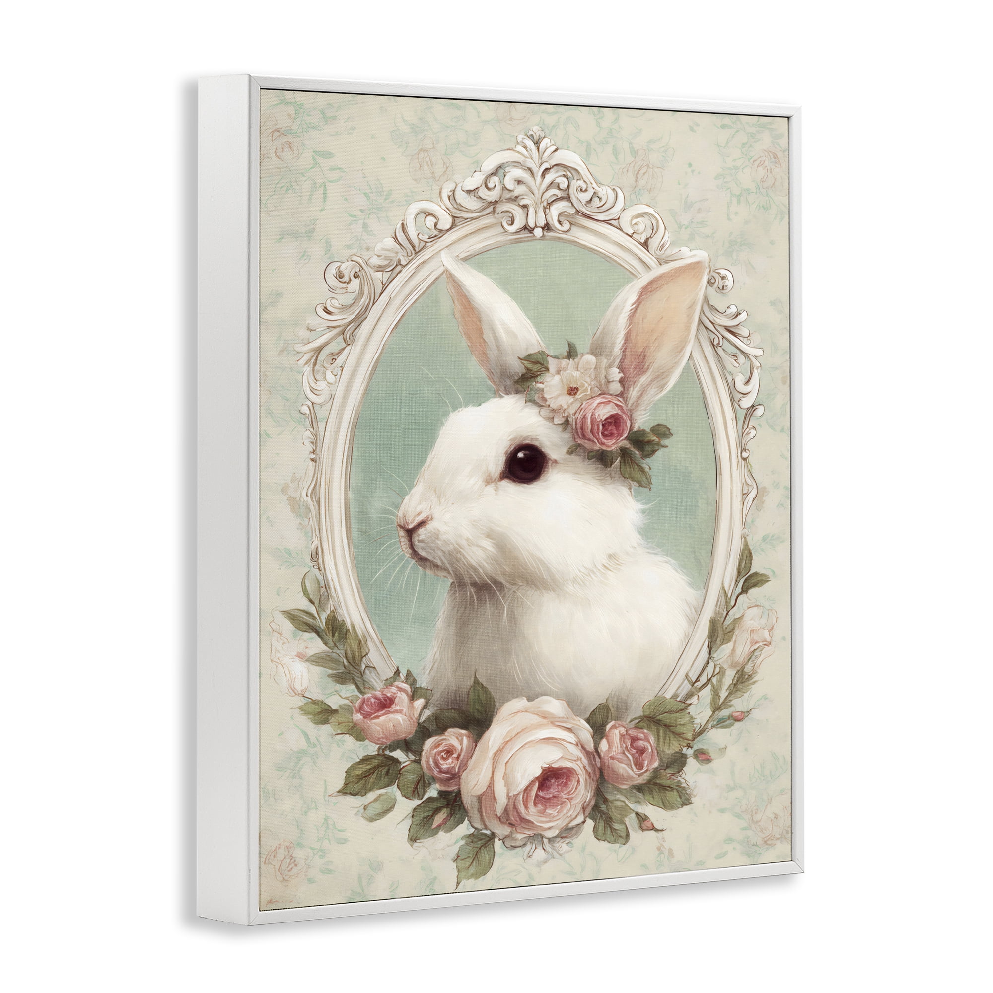 Stupell Industries Flower Fringed Bunny Portrait White Framed Giclee Art, design by Ink Drop Loft