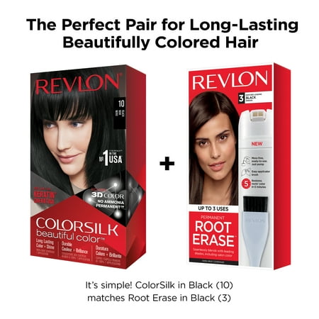 Revlon Root Erase Permanent Hair Color, Touchup Dye, 100% Gray Coverage, 3 Black