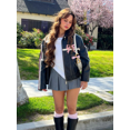 thumbnail image 5 of Chaqueta de cuero Pu con lazo rosa para mujer, ropa de calle Retro, contraste, Hip Hop, Harajuku, abrigos cálidos de manga larga con cremallera para mujer, otoño 2024, 5 of 5