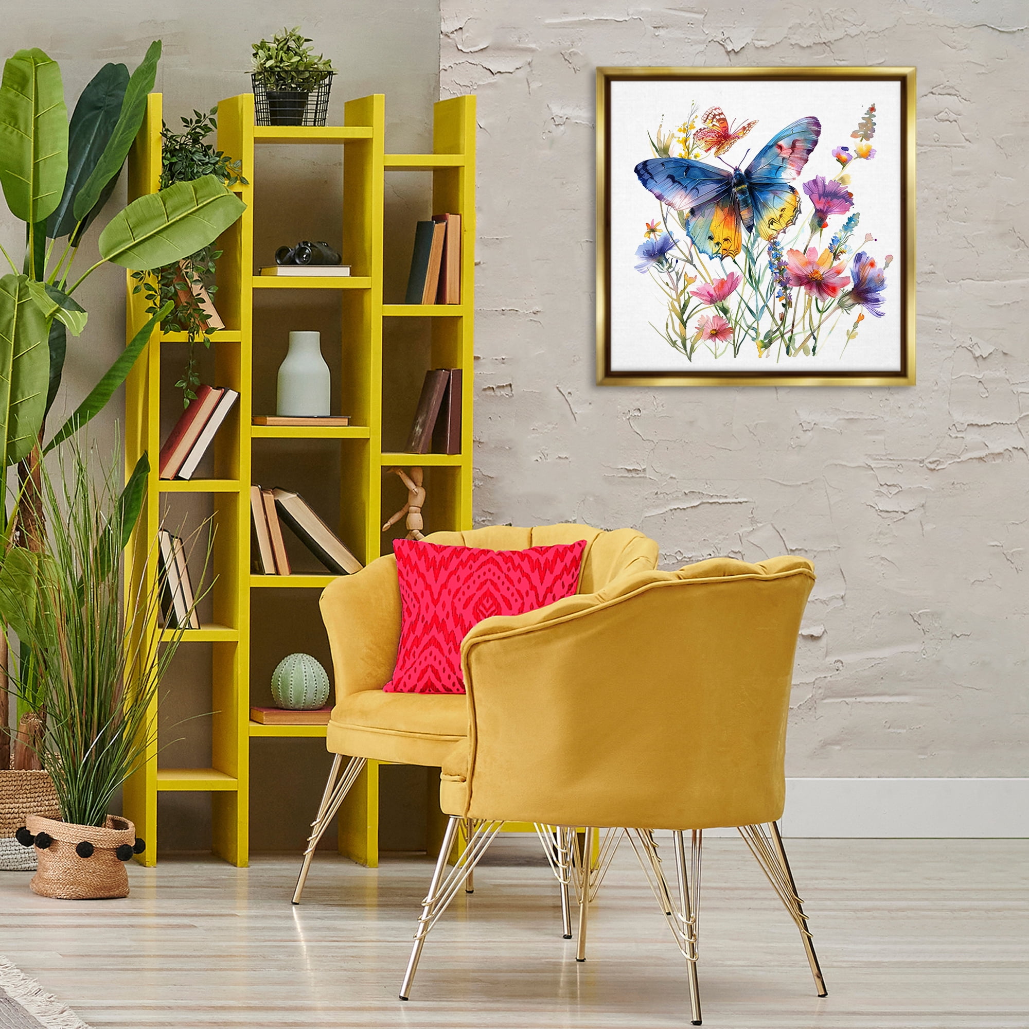 Stupell Industries Blue Toned Butterfly Garden Insects Painting Gold Floater Framed Canvas Art Print Wall Art, 25 x 25