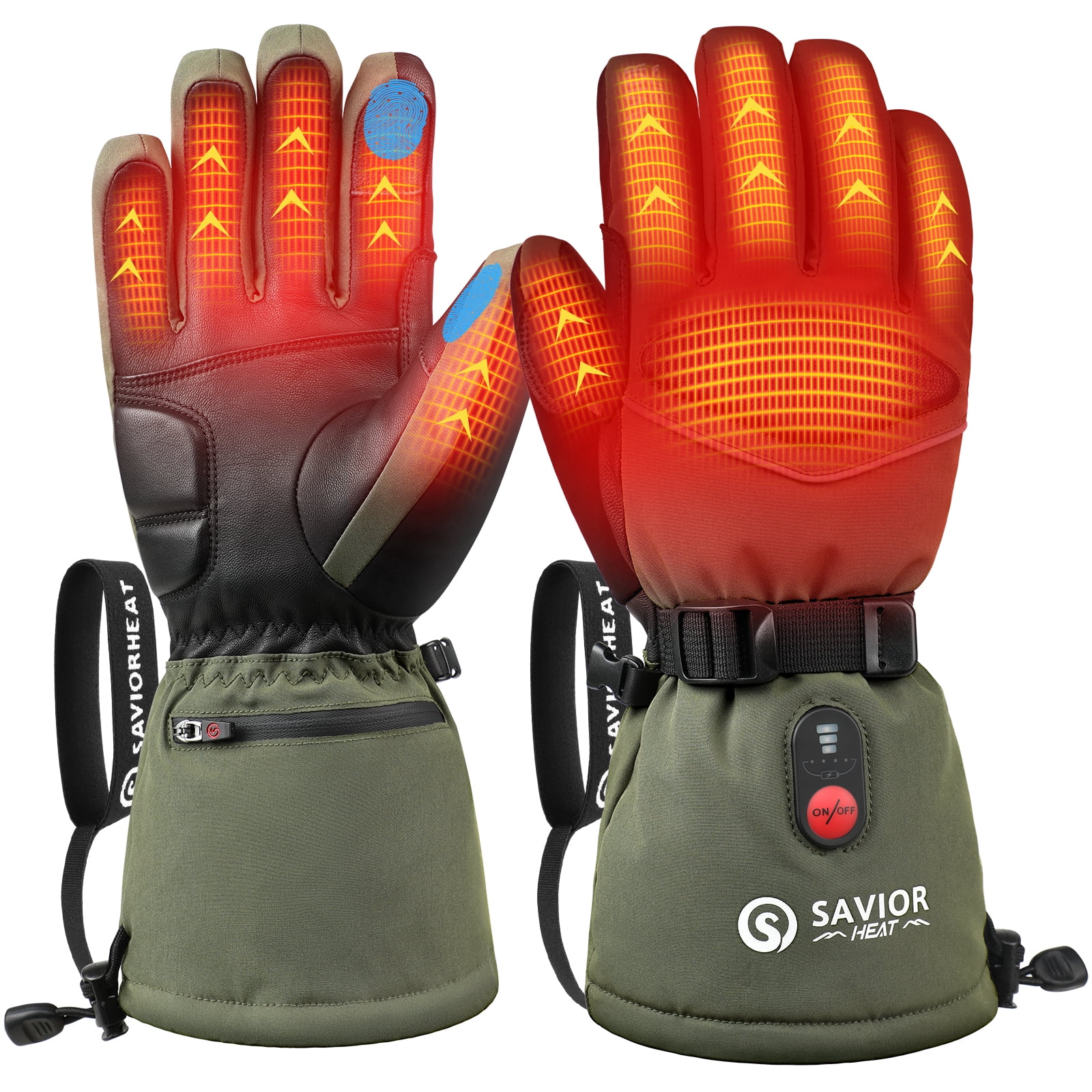 SAVIOR HEAT Heated Ski Gloves - 7.4V 3000mAh Battery, 10H Warmth, Waterproof, Goatskin Palm, for Winter Outdoor Skiing & Snowboarding