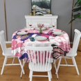 thumbnail image 2 of Pink Butterfly Flower Pattern Round Tablecloth 60"x60",Wrinkle Wipeable Table Cloth for Kitchen Dining Room Picnic Patio Party, 2 of 6