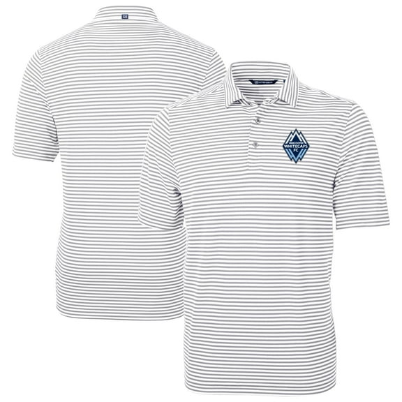 Men's-Cutter & Buck  Gray Vancouver Whitecaps FC Big & Tall Virtue Eco Pique Stripe Recycled Polo