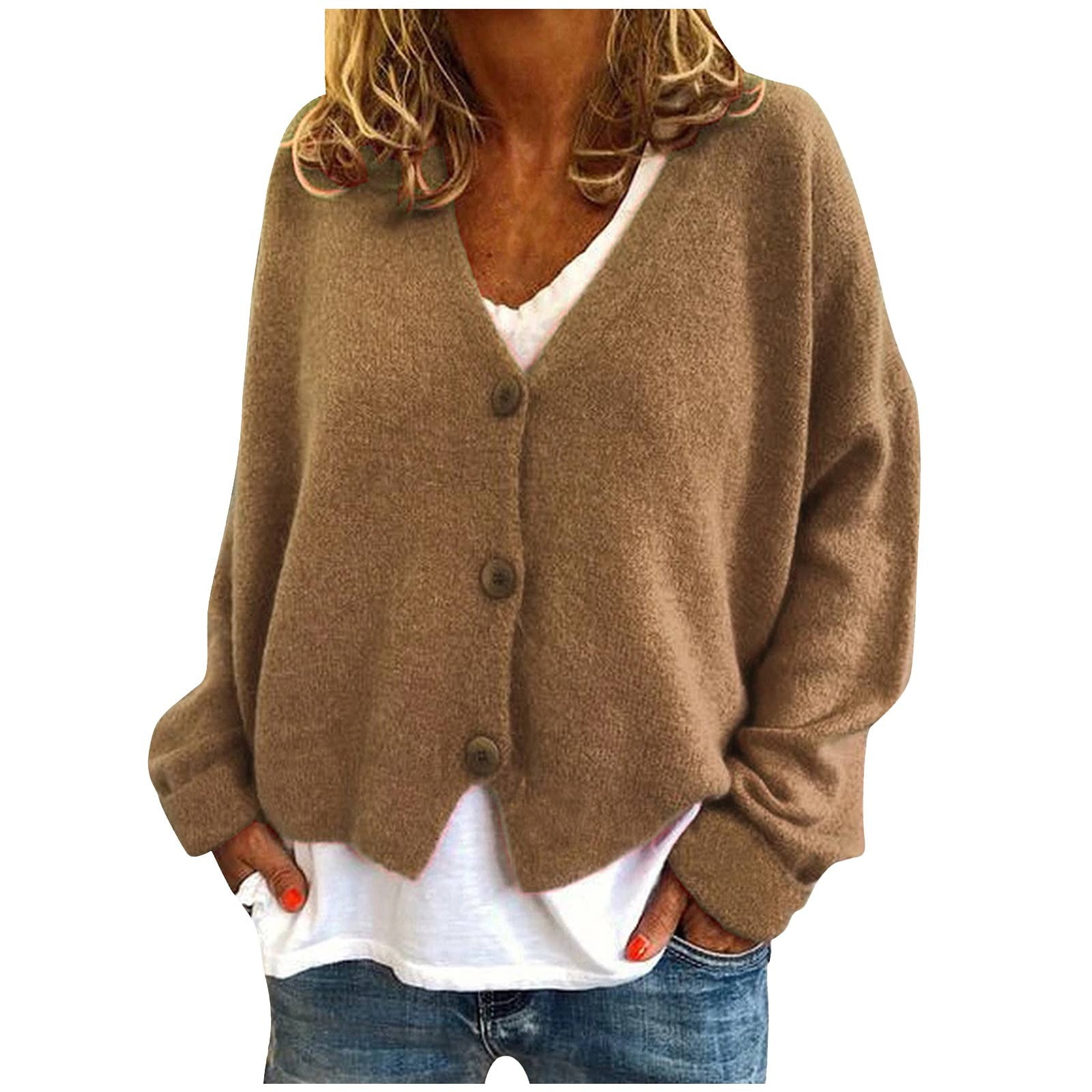 Womens Open Front Cardigans Sweater Long Sleeve Women's Button Solid Knit Sweater Cardigan Long Sleeved Jacket On Clearance - image 2
