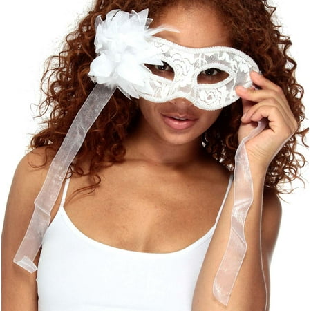Simplicity Sheer Lace and Floral Mardi Gras Masquerade Costume Mask, 1059_White