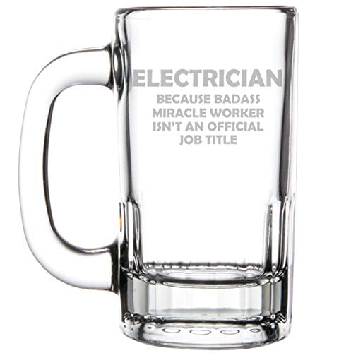 12oz Beer Mug Stein Glass Funny Job Title Electrician Miracle Worker 