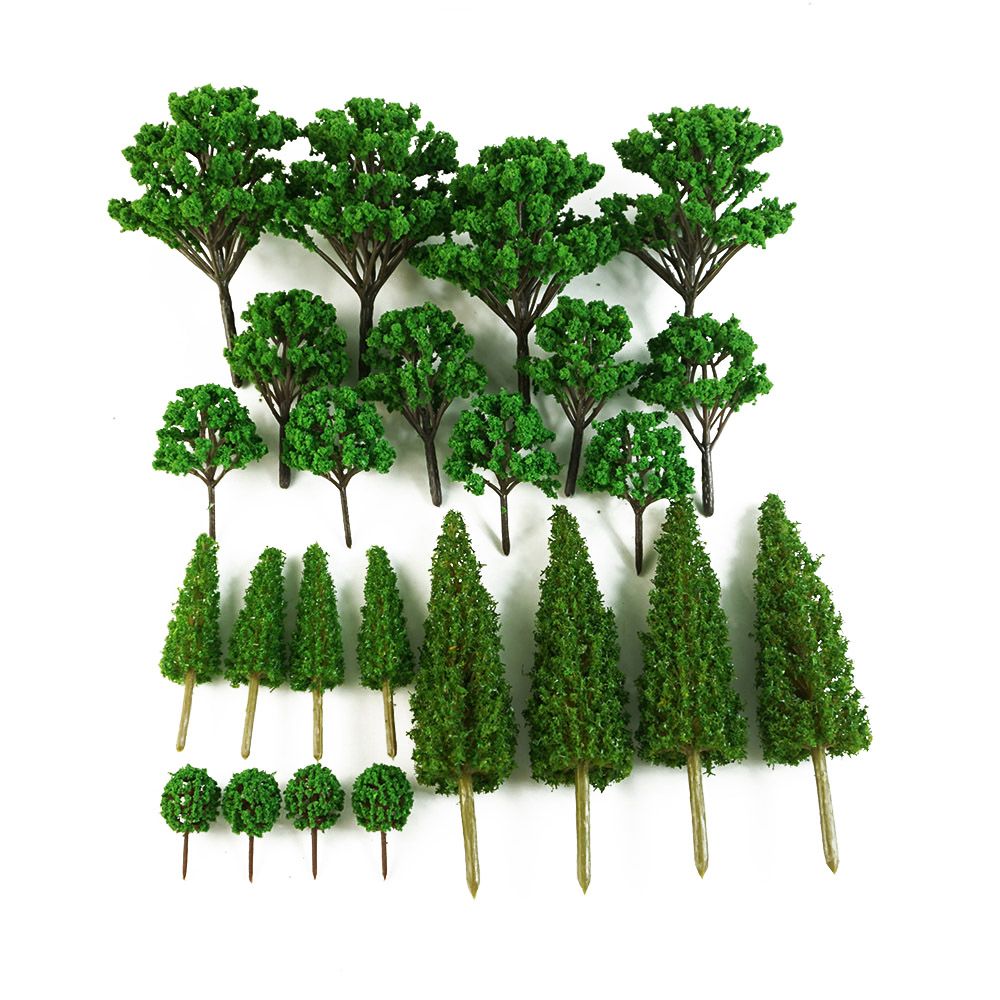 24PCS Figurines Miniature Garden Scenery Green Trees Model Fake Tree