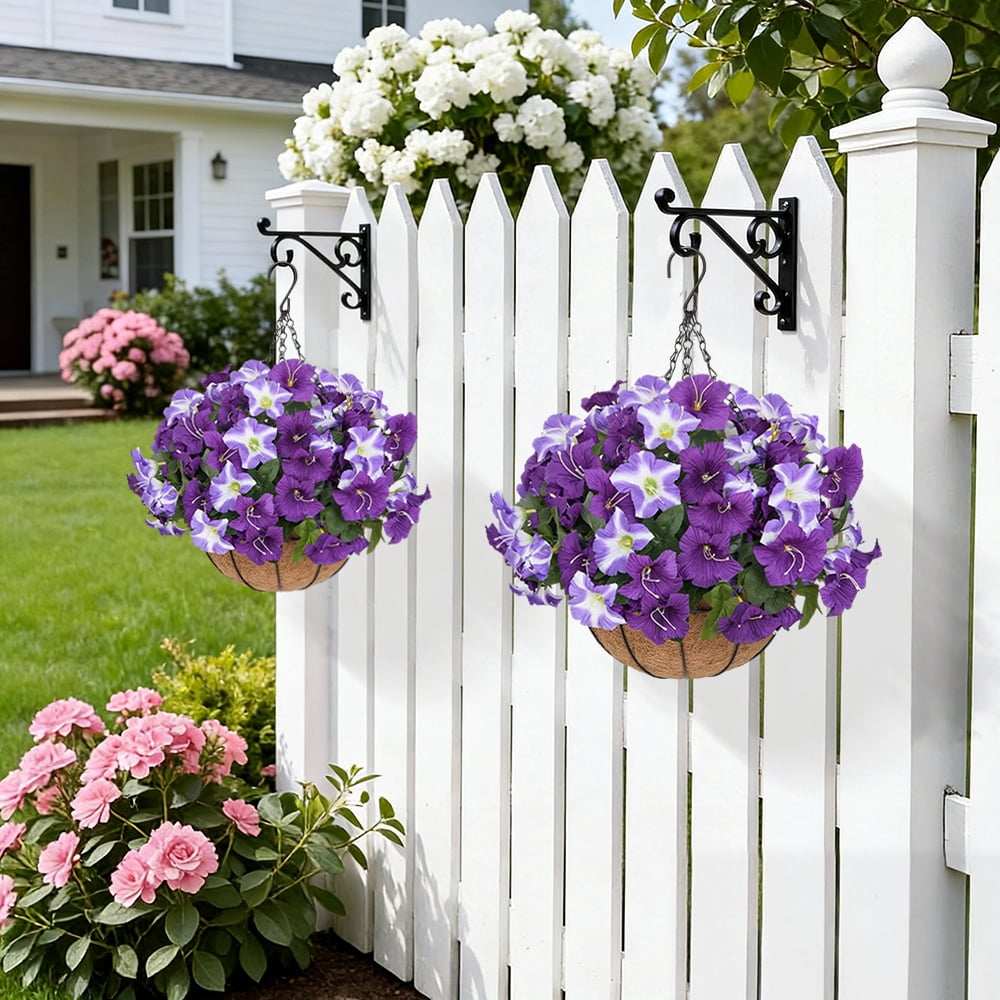 2 Sets Of Artificial Hanging Flower Baskets For Plant Outdoor Decoration, Simulated Silk Anti Uv Morning Glory Flowers, Suitable For Home Porch, Terrace, Garden, Courtyard