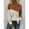 thumbnail image 6 of Women'S Casual Color Block Sweater Crewneck Long Sleeve Ribbed Knit Pullover Top Caramel Color M, 6 of 8