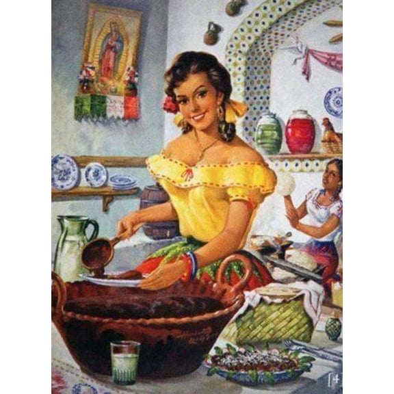 8 x 12 in Metal Tin Sign - Tin Sign Vintage Chic Art Decoration Poster Jesus Helguera Art Pretty Girl Busy in The Kitchen for Store Bar Home Cafe Farm Garage or Club 12" X 8"