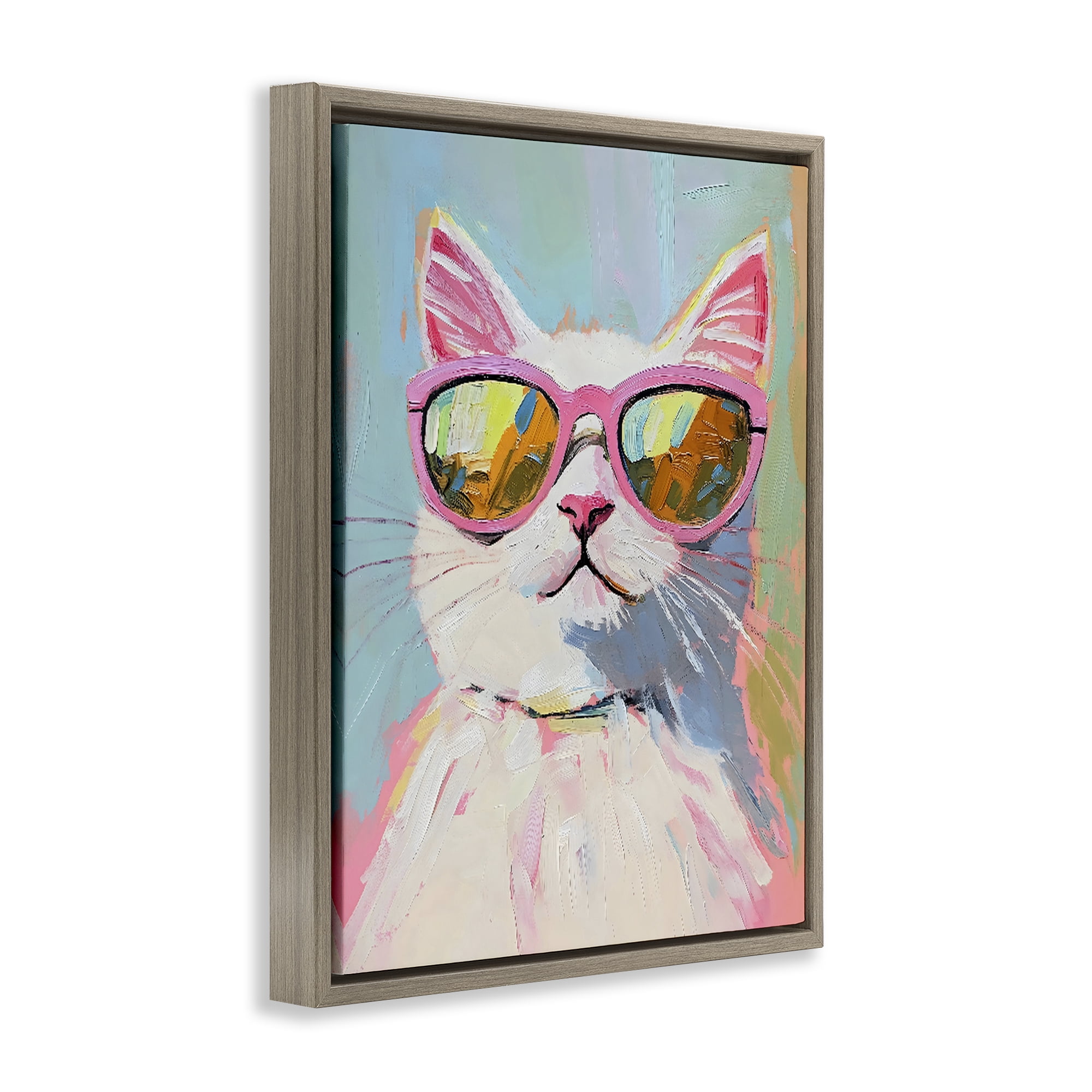 Stupell Industries Cool Cat in Sunglasses Brown Framed Floater Canvas Wall Art, design by The Prints Vibe