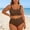 Coffee, variant on Plus Size Ribbed Two-Piece Swimsuit, V-Neck Double Strap Bikini Top & High Waist Bottom, Tummy Control Bathing Suit for Curvy Women, 6 Colors, Sizes L-4XL