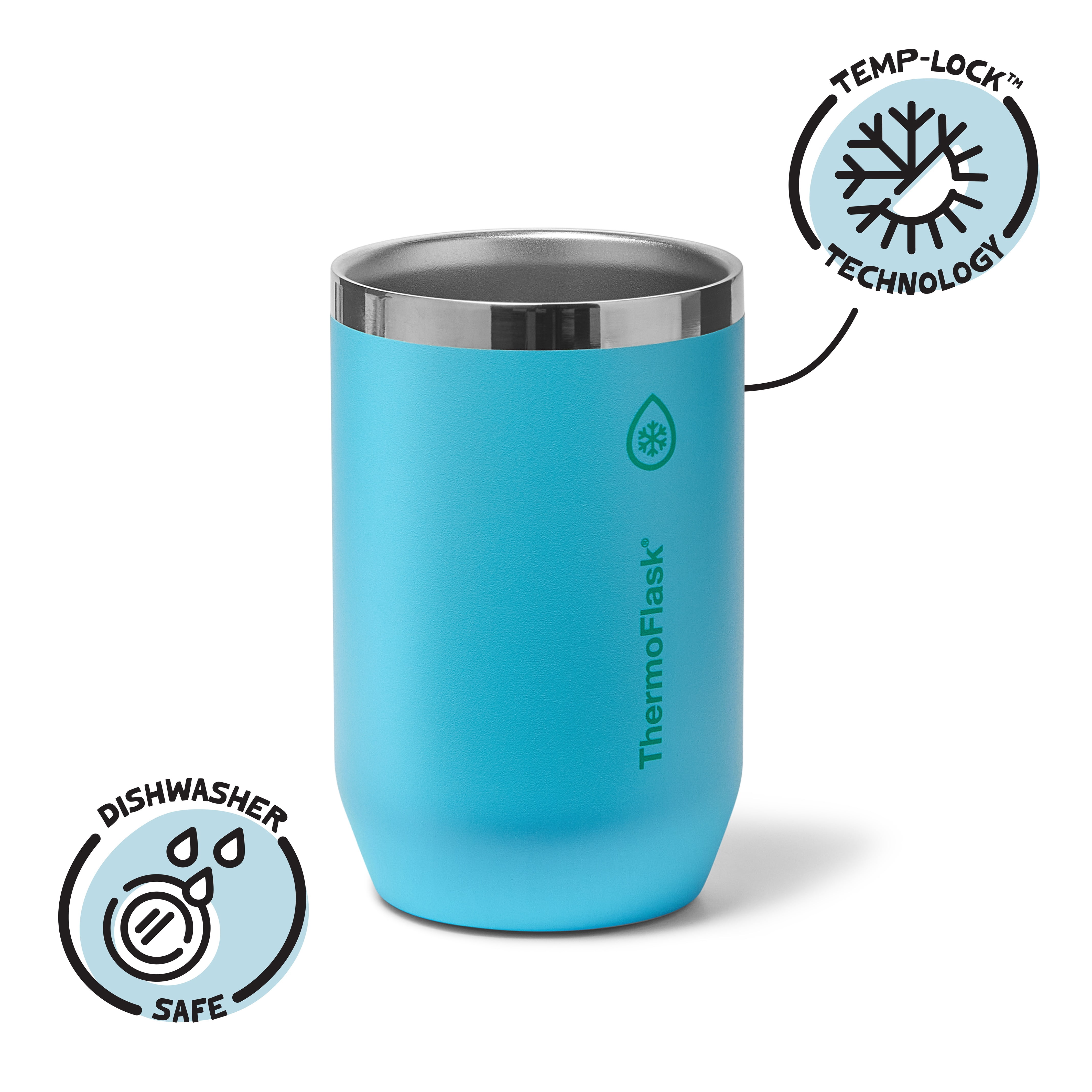 ThermoFlask 12 oz Standard Size 2-In-1 Insulated Can Cooler and Cup, Durable Stainless Steel, Non-Slip Base, Dishwasher Safe, Beverage Container, Vivid Blue