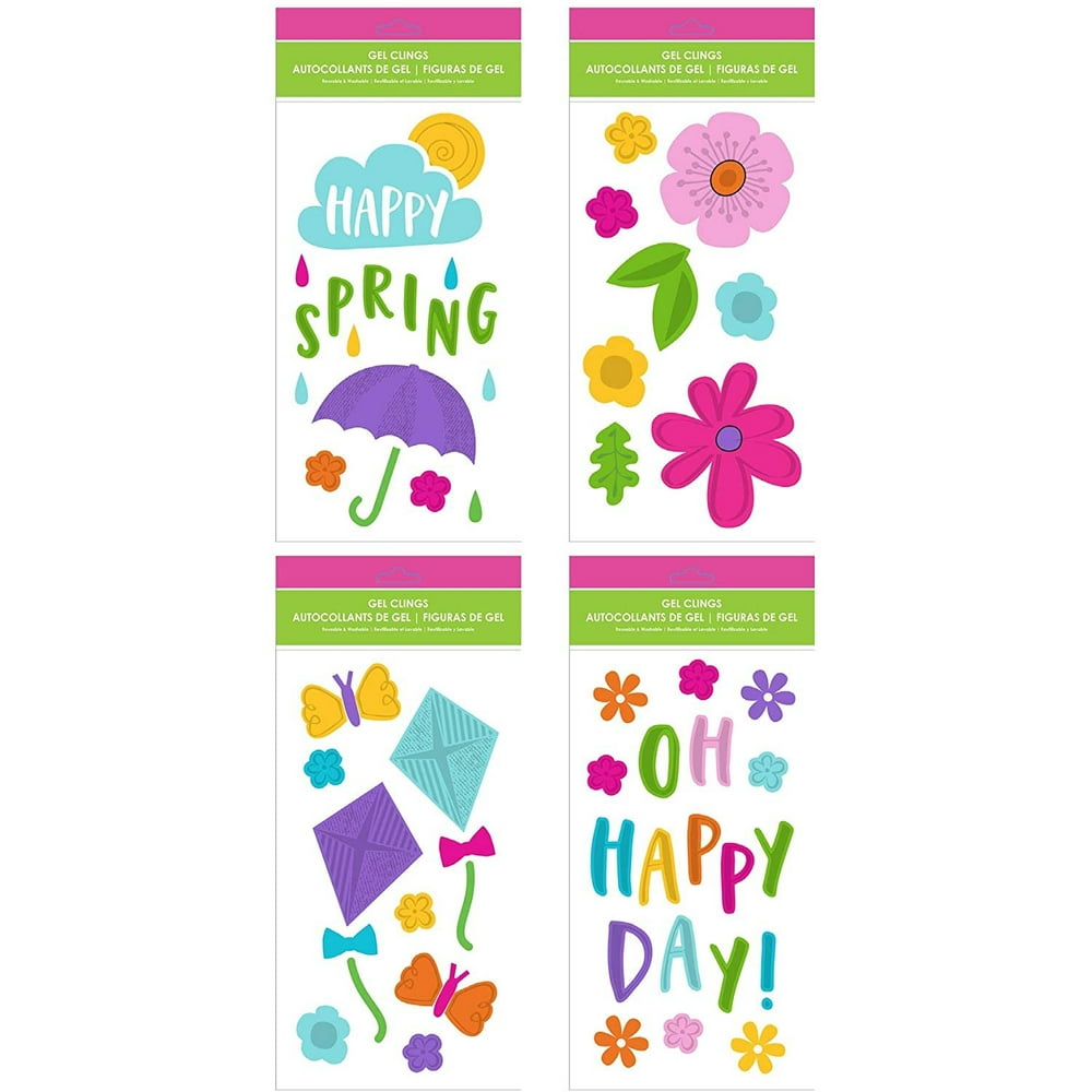 BTHERE Spring Window Gel Clings Decorations Pack of 4 Sheets with
