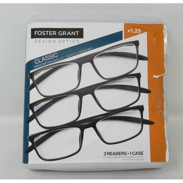 Design Optics By Foster Grant Classic Rectangular +1.25 Reading Glasses 3 Count