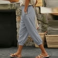 thumbnail image 2 of Horkkom Capris for Women with Pockets Solid Color Elastic Waist Pants Casual Loose Comfy Capri Pants S, 2 of 10