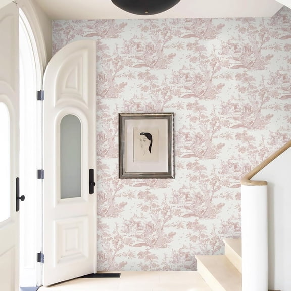 Pink and White Vintage Peel and Stick Wallpaper, 16" x 393.7" Removable Self-Adhesive Wallpaper for Bedroom Bathroom