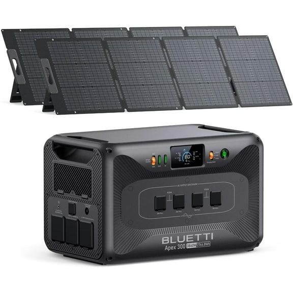 BLUETTI Apex 300 Solar Generator with 2×200W Solar Panels, 2764Wh Portable Power Station with 3840W AC Outlets, Dual Voltage for Camping, Off-Grid, and Emergency Use