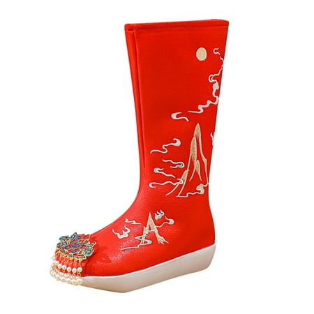 

Qufokar Thigh High Socks for Women for Boots Boots for Women Riding Boots Wide Calf Women Fashion Boots Inner High Heel Old Cloth Shoes National Style Bare Embroidered Boots