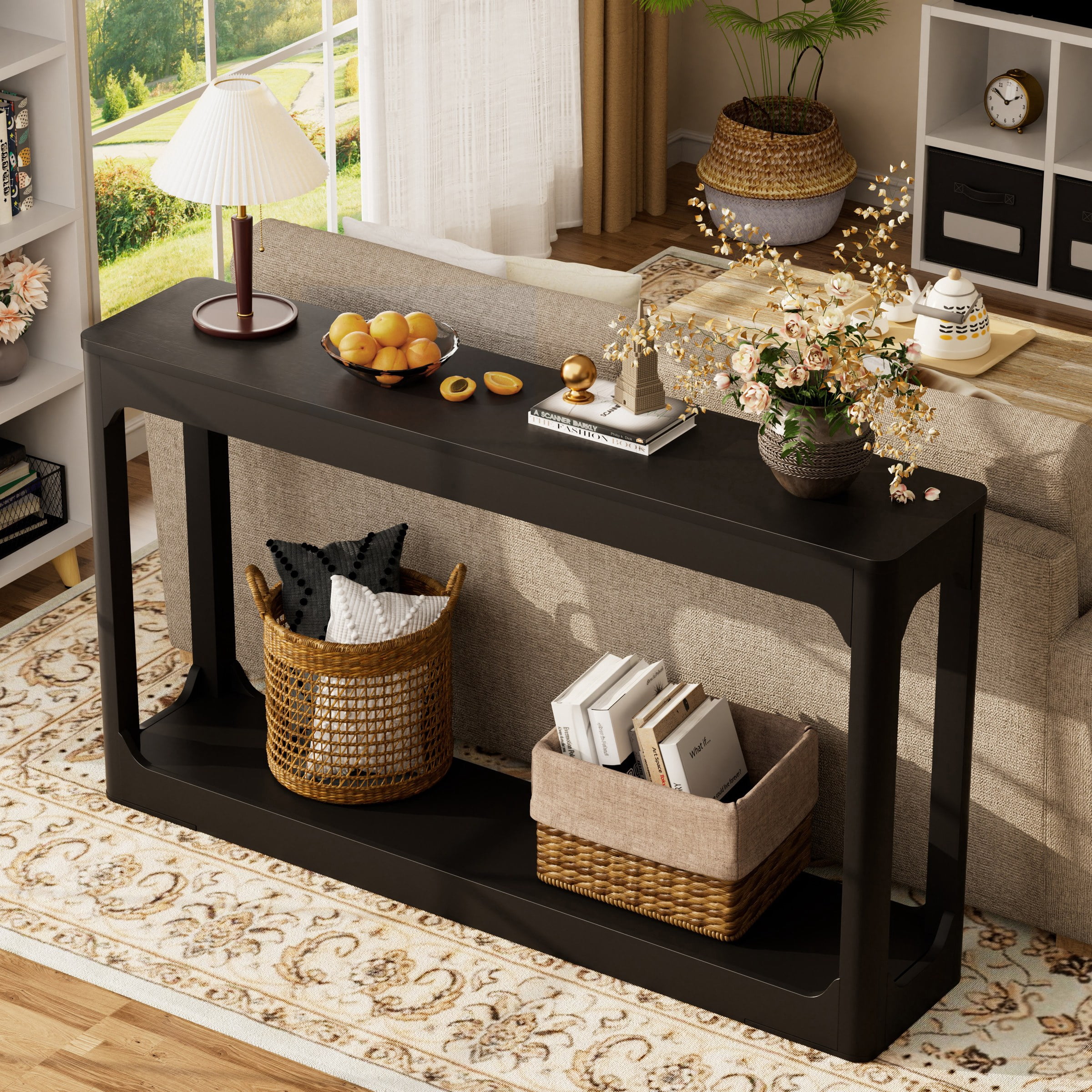 55.1 Inch Curved-Leg Storage Table, Ideal For Entryways, Slim Wooden Side Table That Can Be Placed Behind A Sofa, Perfect For Entryways, Hallways, And Doorways