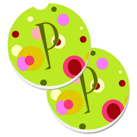 

Carolines Treasures CJ1010-PCARC Letter P Monogram - Lime Green Set of 2 Cup Holder Car Coasters Large multicolor