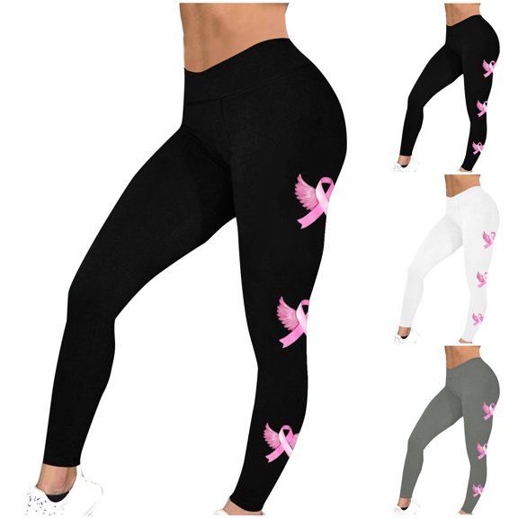 DDAPJ pyju Breast Cancer Awareness Leggings for Women Pink Ribbon Printed High Waist Workout Yoga Pants Survivor Inspirational Tights Buttery Soft Milk Silk Legging Black S