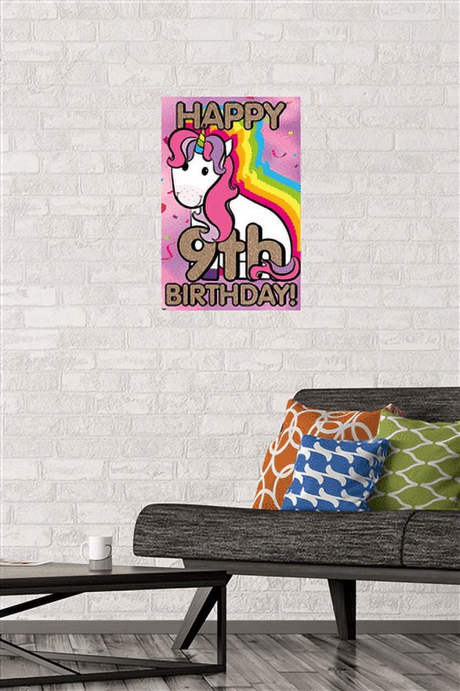 Ellie Ripberger Unicorn - Happy 9th Birthday Wall Poster, 14.725" x 22.375"
