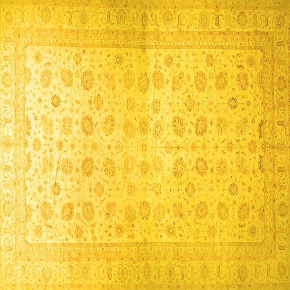 Ahgly Company Machine Washable Indoor Square Oriental Yellow Traditional Area Rugs, 6' Square