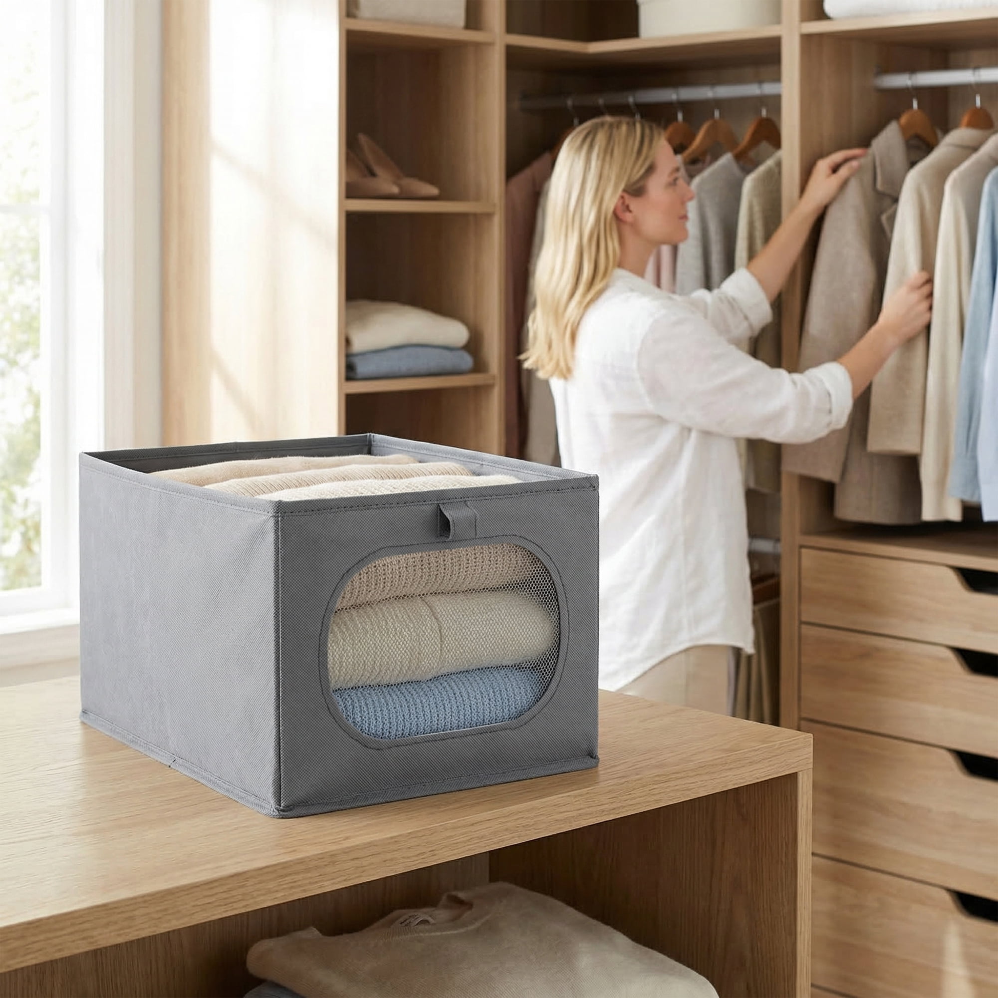 Unique Bargains Fabric Storage Bin With Bottom Dark Grey 14.2*9.8*7.9in
