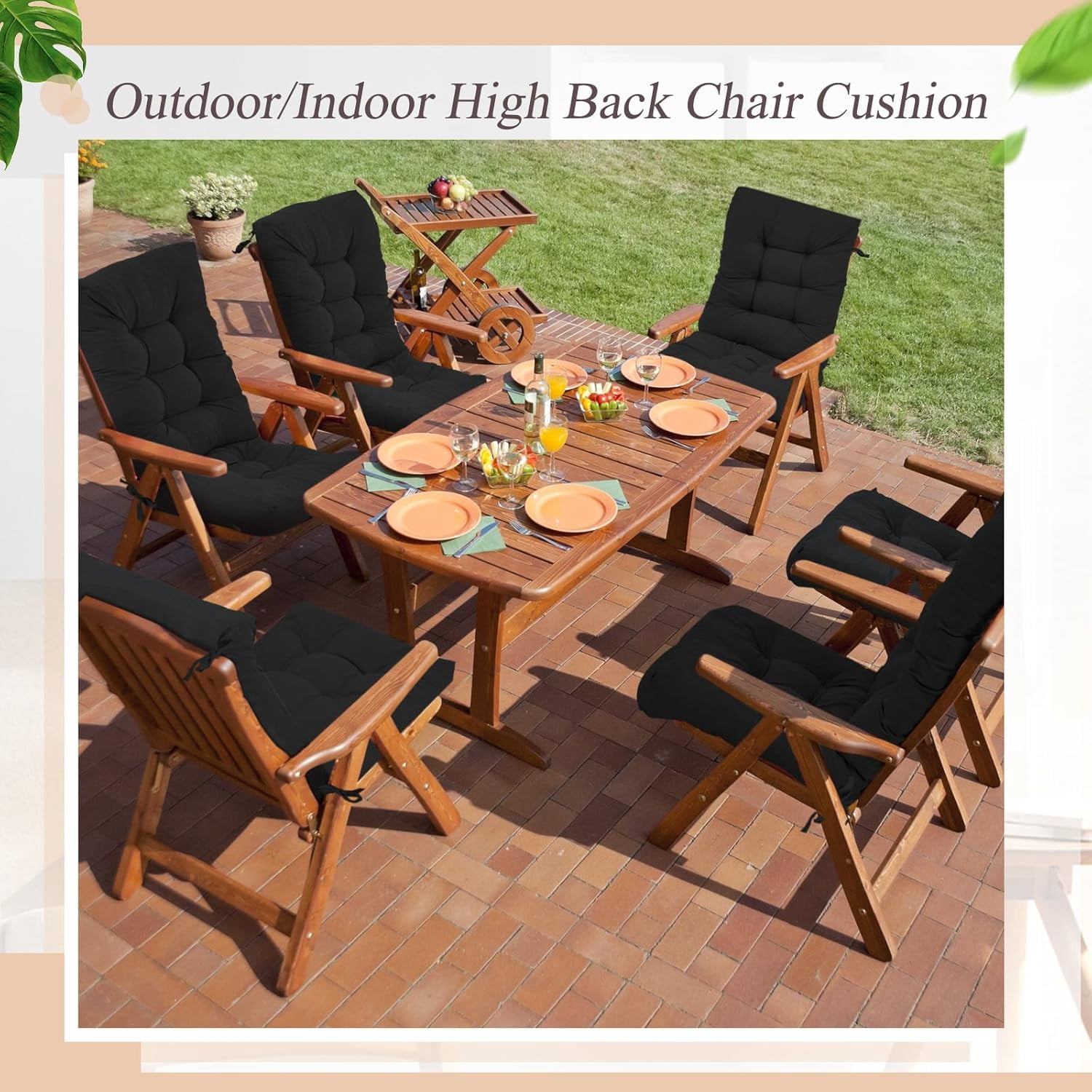 4 Sets Outdoor Patio Chair Cushions Seat High Back Tufted Pillow Replacement Rocking Chair Cushions Pads for Patio Summer Seasonal Indoor Home Office(Black)