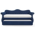 thumbnail image 2 of Twin Size Daybed with Twin Trundle Bed, Tufted Upholstered Sofa Bed with Side Armrest & Wood Slats Support, Wooden Home Bed Frame for Living Room Guest Room Bedroom, No Box Spring Required, Navy, 2 of 6