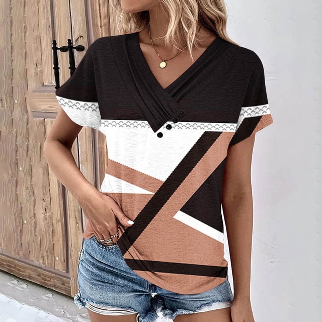 Fiudx Camisas de Mujer Top Informal de Primavera y Verano de Manga Corta con Cuello En V para Mujer