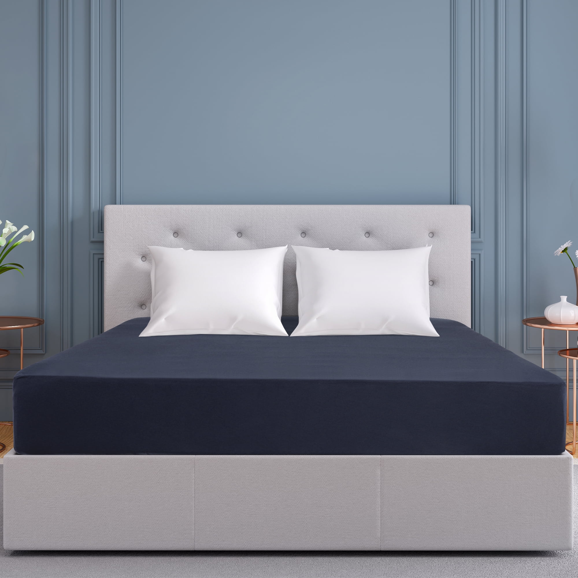 Unique Bargains Soft 190GSM Queen 16 Inch Deep Pocket Fitted Sheets Navy Blue Twin