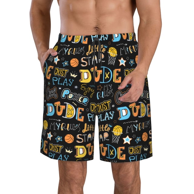 Balery Basketball Traje de Baño Estilo Hawaiano para Hombre, Shorts de Secado Rápido con Bolsillos-Small