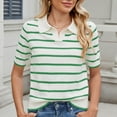 thumbnail image 4 of Elabch Womens Short Sleeve Tops Striped Sweater Pullover Lapel Knit Short Sleeve Sweater Tops Green L, 4 of 6