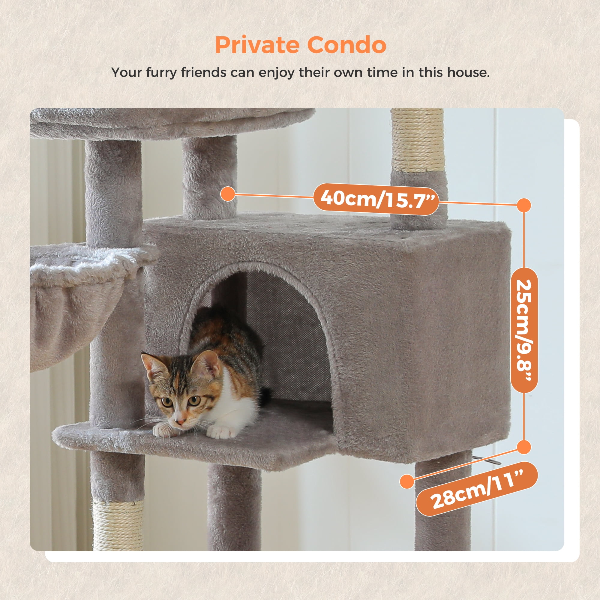 PAWZ Road 46.5" Large Cat Tree Multi-Level Cat Tower with Top Perchs&Big Condo Indoor Gray