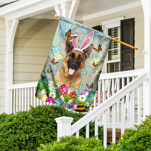 FLAGWIX German Shepherd Dog Happy Easter Flag, Outdoor Easter Decoration - House Flag (29.5" x 39.5")