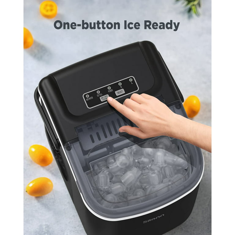 Silonn Ice Makers Countertop, 9 Cubes Ready in 6 Mins, 26lbs in 24Hrs,  Self-Cleaning Ice Machine with Ice Scoop and Basket (Stainless Steel)